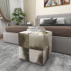 Contemporary Square Cowhide Leather Stool Ottoman - Olivia & May - 1 of 4