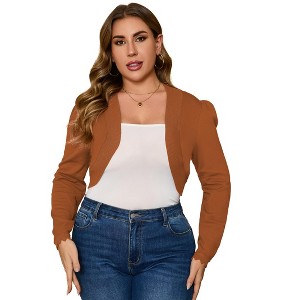 Women Plus Size Women's 3/4 Sleeve Open Front Knit Cropped Bolero Shrug Cardigan Sweater for Women - 1 of 4