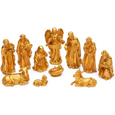 Juvale 11 Pieces Miniature Nativity Scene Figurines, Religious Christmas Décor, Gold