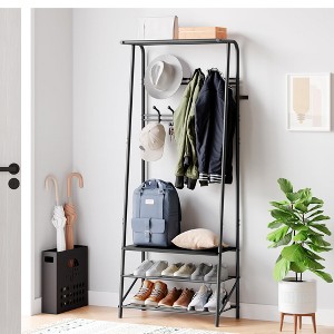Coat Rack, 4-in-1 Hall Tree, Entryway Shoe Bench Coat Standwith Metal Frame, 3-Tier Shelf and 10 Hooks for Entryway,Hallway, Bedroom - 1 of 4