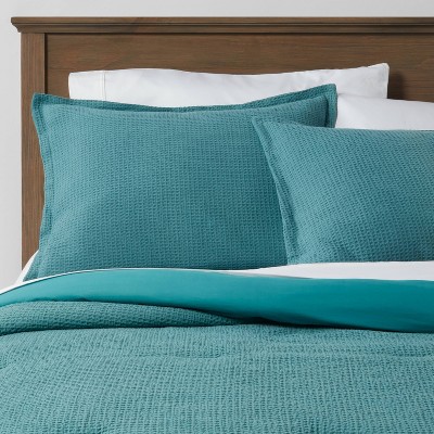 Twin/Twin Extra Long Washed Waffle Weave Comforter & Sham Set Teal - Threshold™