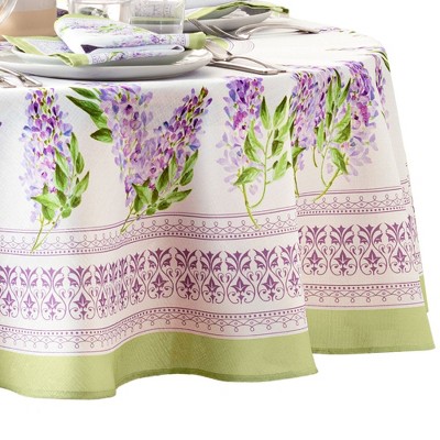 Lilac Garden Floral 70" Round White and Lavender Polyester Tablecloth