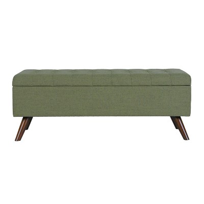 Olive Green Tufted Storage Bench with Wood Legs