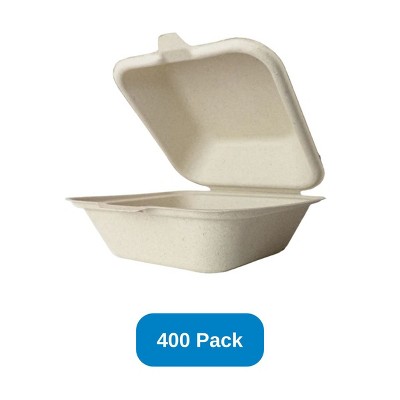 Green Paper Products 6" x 6" Compostable Clamshell Natural Plant Fiber - Case of 400