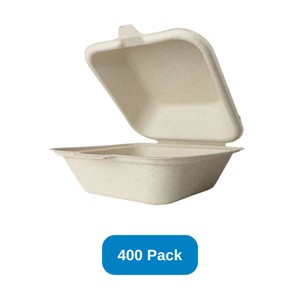 Green Paper Products 6" x 6" Compostable Clamshell Natural Plant Fiber - Case of 400 - 1 of 3