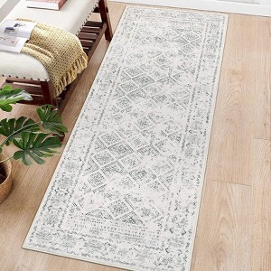 Machine Washable Rugs for Living Room Non-Slip Vintage Floral Print Distressed Throw Area Rugs for Bedroom Stain Resistant Low Pile No Shed Rug - 1 of 4