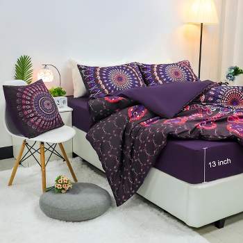 PiccoCasa Polyester Bohemian Duvet Cover Sets 5 Pcs with 2 Pillowcases Queen Purple