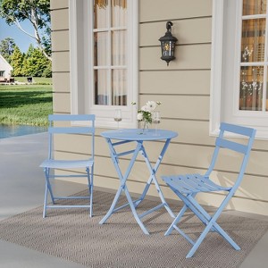 3-Piece Outdoor Bistro Set, Foldable Steel Table & 2 Chairs, Rust-Resistant Patio Café Set for Balcony, Porch, or Garden – 330lb Capacity - 1 of 4