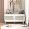 Whisen Boho Entryway Storage Bench, Wooden Shoe Bench, Cushioned Bench with Double Doors - 2 of 4