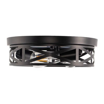 DORESshop 12.6 in. 3-Light Farmhouse Matte Black Flush Mount Ceiling Light with No Bulbs Included