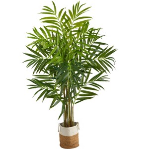 Nearly Natural 8-ft King Palm Artificial Tree with 12 Bendable Branches in Handmade Natural Jute and Cotton Planter - 1 of 4