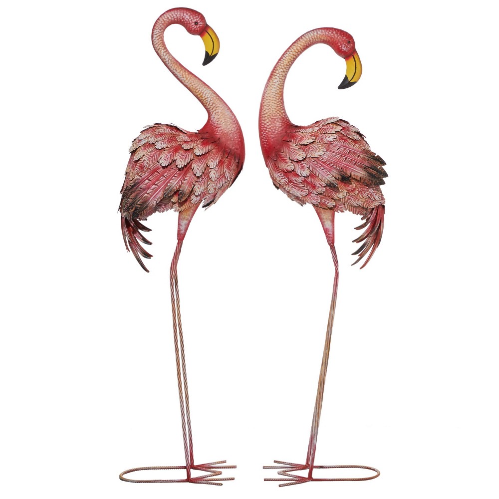 Photos - Other Decoration Olivia & May Set of 2 Iron 53.5" Coastal Flamingos Garden Sculpture Pink: Nautical Beach Decor, Floor Standing