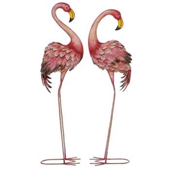 Set of 2 Iron 53.5" Coastal Flamingos Garden Sculptures Pink - Olivia & May