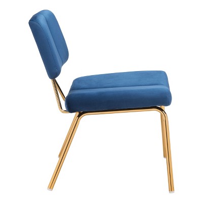 Blue Velvet Upholstered Dining Chairs with Gold Metal Frame, Set of 2