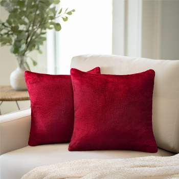 ETASOP Velvet Pillow Covers with Inserts Included 18x18, Pack of 2 Soft  Solid Decorative Throw Pillows for Sofa Bedroom Car (Red)