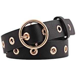 Unique Bargains Womens Leather Belt Studded Grommet with Circle Metal Buckle for Jeans Dress Pants - 1 of 4