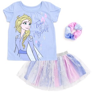 Disney Moana Princess Frozen Rapunzel Jasmine Belle Girls T-Shirt Tulle Skirt and Scrunchie 3 Piece Outfit Set Little Kid to Big Kid - 1 of 4