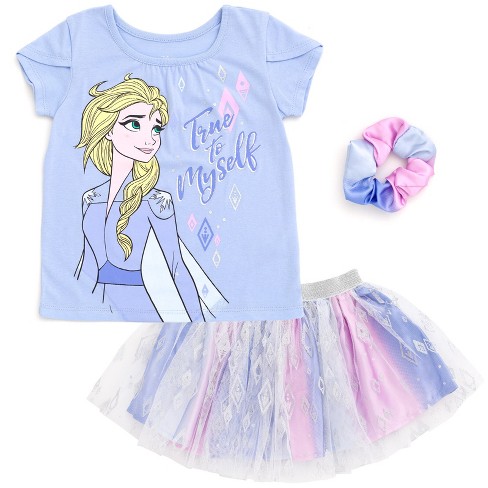 Disney Frozen Elsa Little Girls Cosplay T-shirt Mesh Skirt And Scrunchie 3  Piece Outfit Set 6 : Target