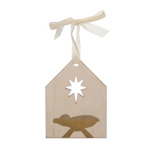 Transpac Wood 5.75 in. Brown Christmas Glitter Manger Ornament - 1 of 4