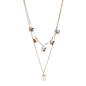 Slickblue Women's Pendant Necklace, Double Gold Chain with Butterfly and Pearl Charms, Trendy Style, 18-21.5" - 1 of 3