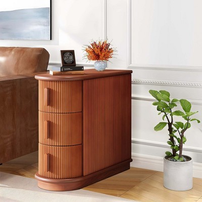Walnut 3-Drawer Solid Wood Slim End Table