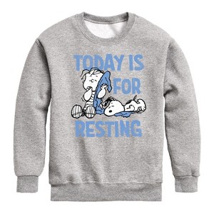 Boys' - Peanuts - Today Is For Resting Graphic Long Sleeve Fleece Sweatshirt - 1 of 4