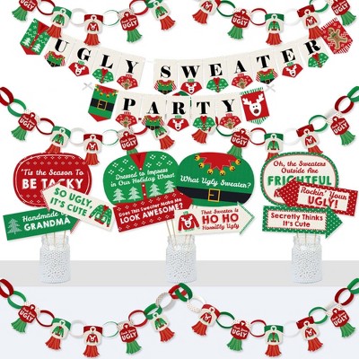 Big Dot of Happiness Ugly Sweater - Banner and Photo Booth Decorations - Holiday and Christmas Party Supplies Kit - Doterrific Bundle