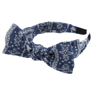 Unique Bargains Women's Double Bow Knot Fashion Headband Blue White Flower Pattern 1.34 Inch Wide 1 Pcs - 1 of 4