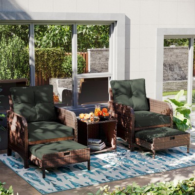 5-Piece PE Wicker Rattan Rattan Seating Patio Conversation Sets With Ottoman