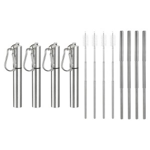 Unique Bargains 304 Stainless Steel Portable Durable Drinking Straw with Flat Case and Cleaning Brush 4 Pcs - 1 of 4