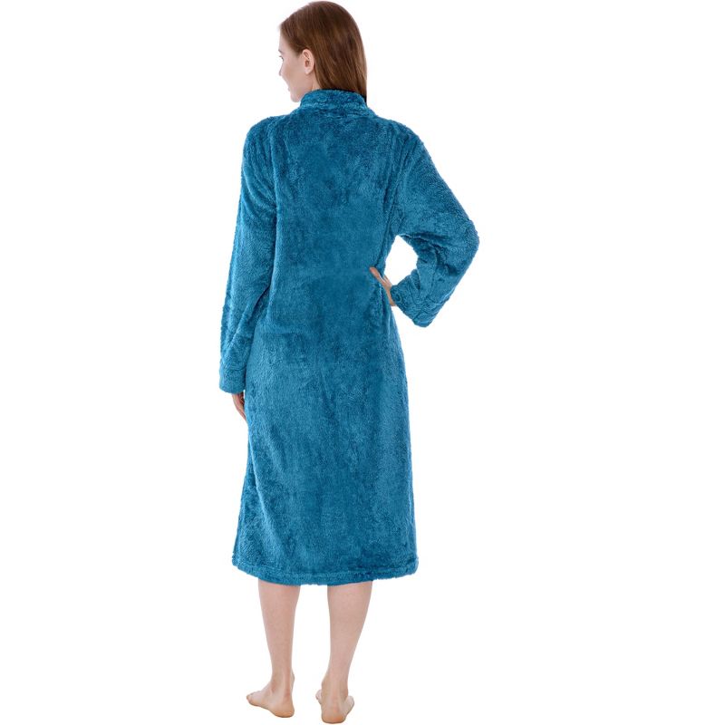 PAVILIA Womens Fluffy Housecoat Zip Robe, Faux Shearling Zipped Up Front Bathrobe, Plush Warm Zipper House Coat Lounger, 2 of 9