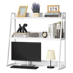VEVOR Desktop Bookshelf, 2-Tier Desktop Storage Organizer, 37.4" x 12.6" x 35.4" Office Desk Storage Rack Display Shelf, White - 1 of 4