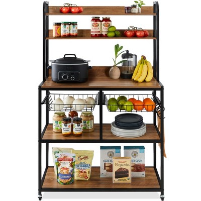 Best Choice Products 67in Counter-Height Baker's Rack w/ Locking Wheels, Adjustable Feet, 2 Wire Baskets
