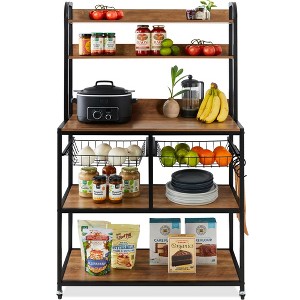Best Choice Products 67in Counter-Height Baker's Rack w/ Locking Wheels, Adjustable Feet, 2 Wire Baskets - 1 of 4