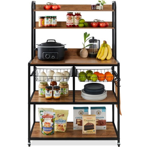 IRIS 67.72 in. Brown 4-shelf Baker's Rack with Storage Adjustable