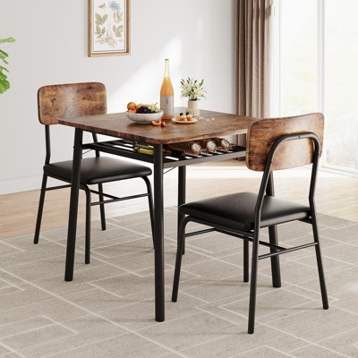Dining Table for 2 with Storage Rack, Small Kitchen Table for 2 with Metal Frame, Square Table with Upholstered Chairs Set of 2