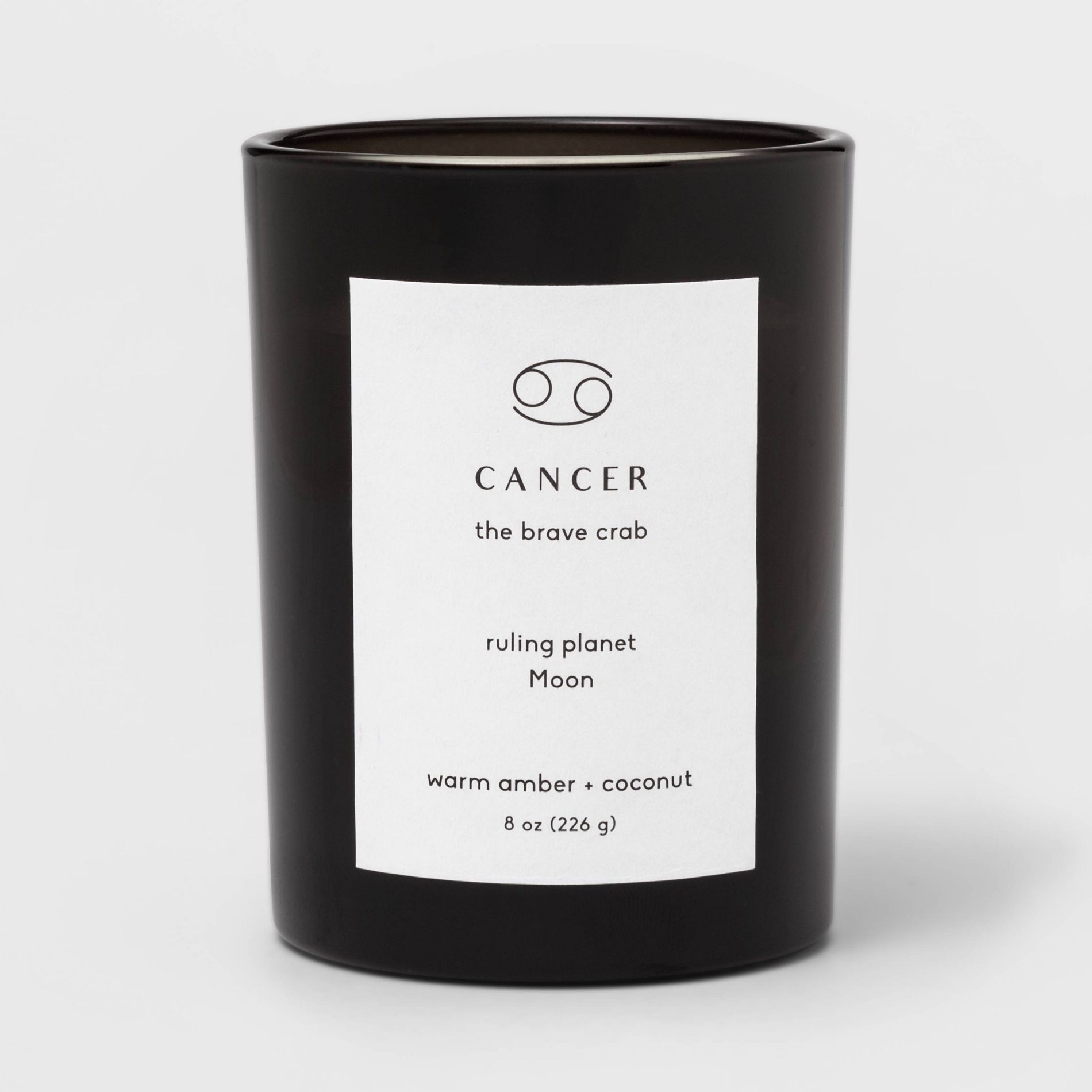 8oz Glass Jar Candle Zodiac Cancer Candle Black - Threshold™: Soy & Paraffin Wax Blend, 36hr Burn Time, Coconut Amber Scent