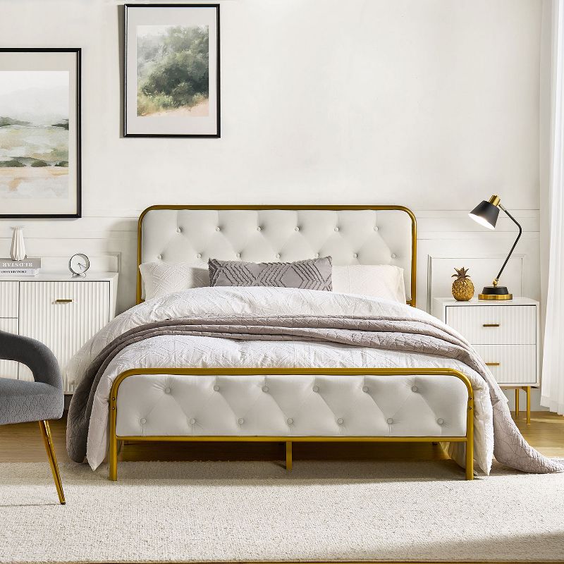 Nina Modern Upholstered button-tufted Platform Bed bottom storage | ARTFUL LIVING DESIGN, 1 of 9