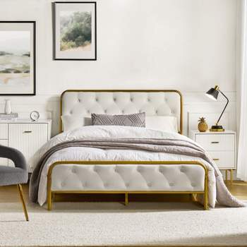Nina Modern Upholstered button-tufted Platform Bed bottom storage | ARTFUL LIVING DESIGN