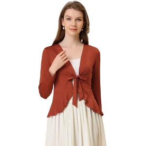 INSPIRE CHIC Women's Tie Front Long Sleeve Crop Ruffle Knit Cardigan Sweaters - 1 of 4