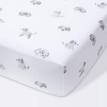 Puppies Crib Fitted Sheet - Cloud Island™ White/Gray