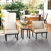 Outsunny 3 Pieces Outdoor Bistro Set, Metal Patio Furniture with Cushions, Armchairs and Slatted Table, Small Patio Set for Balcony, Porch, Beige - 3 of 4