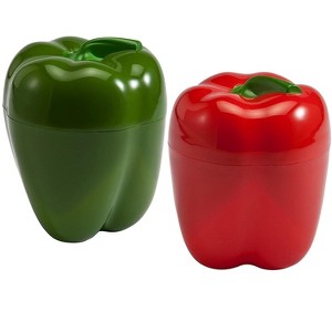 Hutzler Pepper Saver Keeper Storage Container - Keeps Fresh Longer - 2 Pack - Green & Red - 1 of 4
