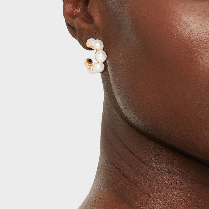 Mini Pearl Hoop Earrings - A New Day&#8482; Gold, 3 of 5