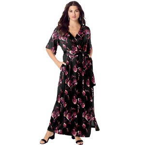 Roaman's Women's Plus Size Ultrasmooth Faux Wrap Maxi Dress - 1 of 3
