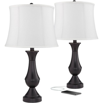 Regency Hill Farmhouse Touch Table Lamps Set of 2 with USB Charging Port LED Bronze Cream Drum Shade for Living Room Bedroom House