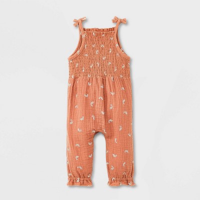 Image of Grayson Mini Baby Girls' Rainbow Gauze Jumpsuit - Tan 3-6M