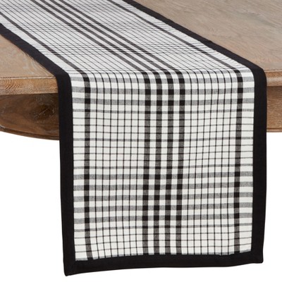 Saro Lifestyle Long Table Runner With Double Layer Plaid Design, 16"x72", Black