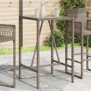 vidaXL Patio Bar Table Gray 27.6"x27.6"x43.3" Poly Rattan - 1 of 4
