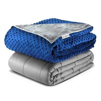RELAX EDEN Adult Breatheable Cotton Weighted Blanket with Removable Navy Duvet Cover, 60 x 80 Inch, 20 Pounds, King Size, Gray